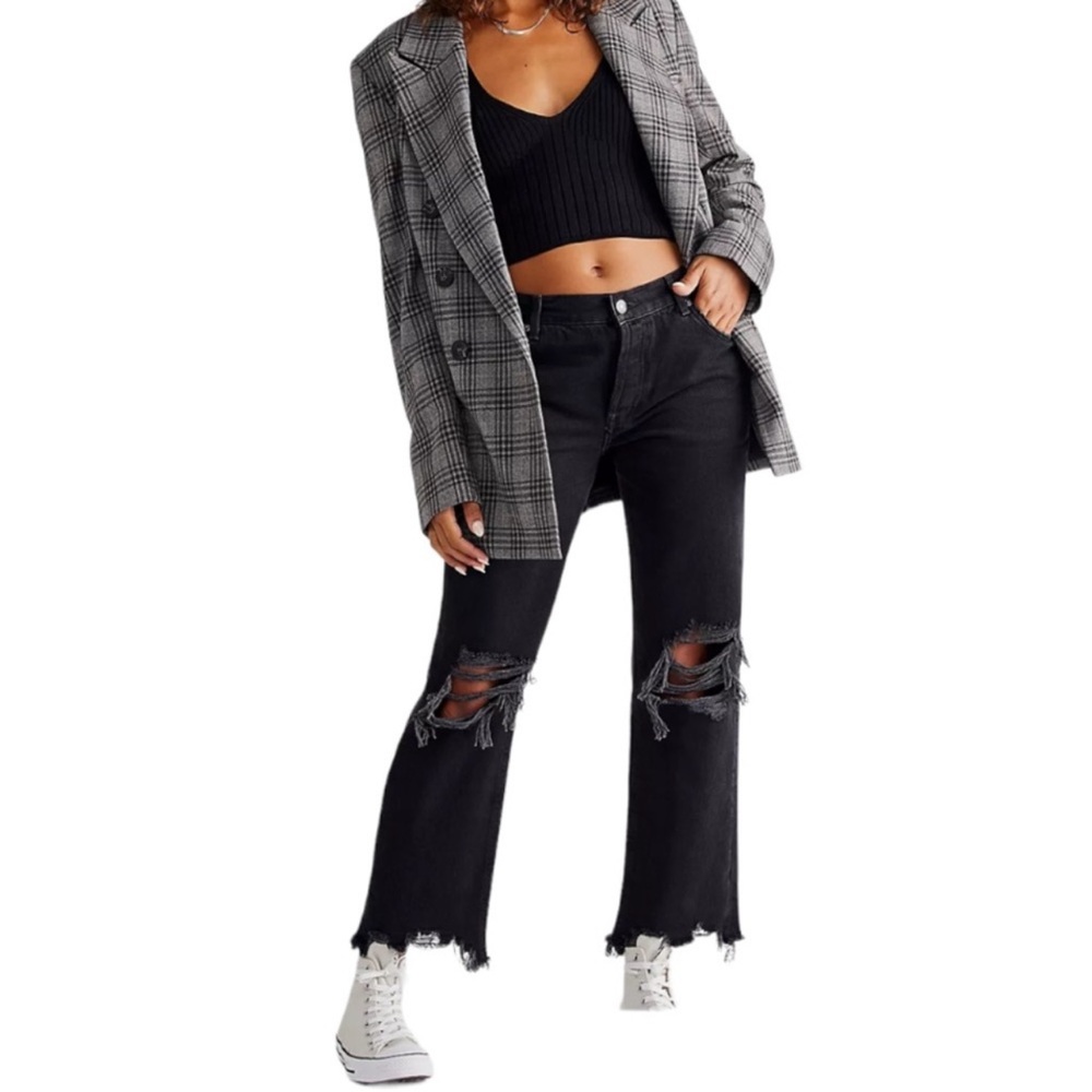Free People, Maggie, mid rise, straight jeans, washed black sz 30